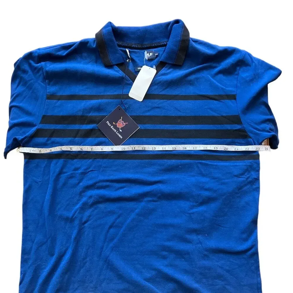 Ralph Lauren Polo Golf V-Neck Polo Shirt Blue with Black Stripe Short Sleeve XXL